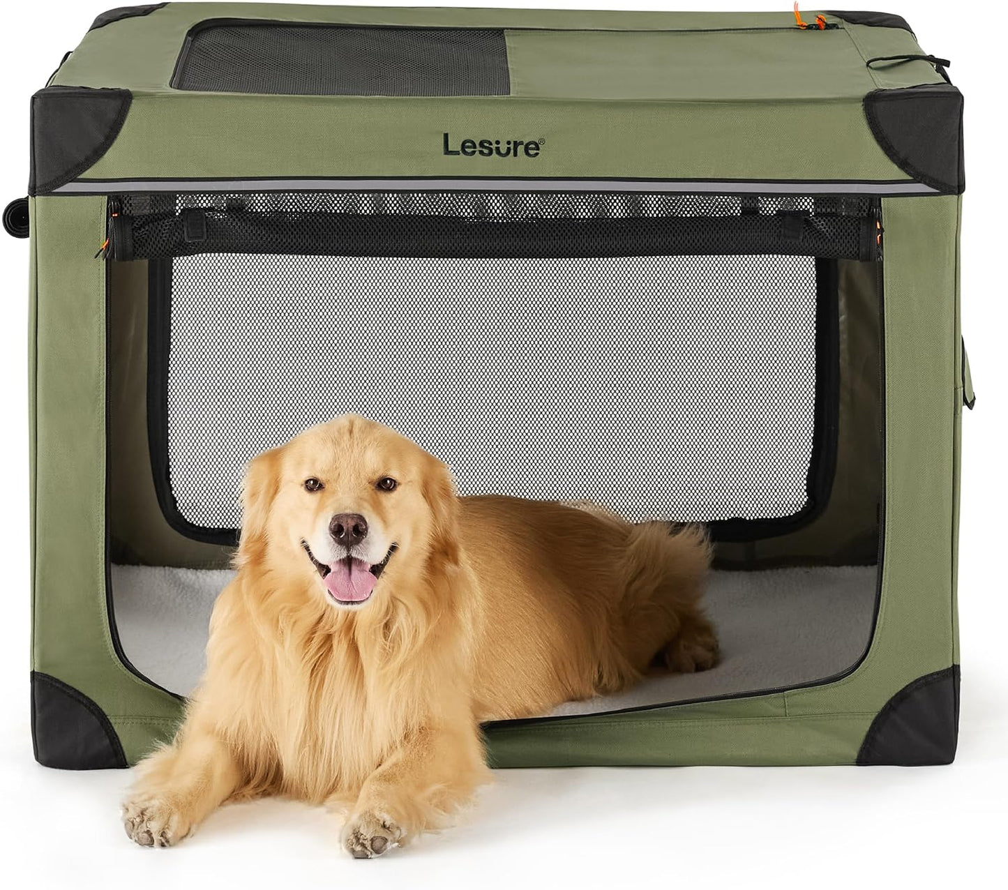 Lesure Soft Collapsible Dog Crate - 42 Inch Portable Travel Dog Crate for Extra Large Dogs Indoor & Outdoor, 4-Door Foldable Pet Kennel with Durable Mesh Windows (Green)