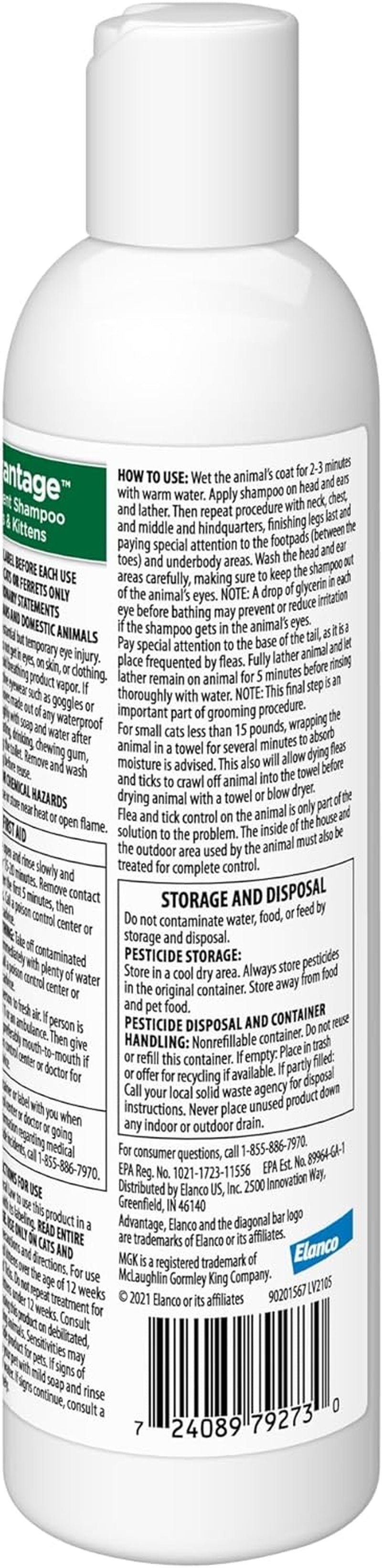 Advantage Cat Flea & Tick Shampoo for Kittens & Adult Cats | Kills Fleas & Ticks | 8 Oz.