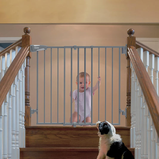 Babelio 26-43" No Bottom Bar Baby Gate for Babies, Elders and Pets, 2-In-1 Hardware Mount Dog Gate for the House, Stairs and Doorways, Safety Pet Gates with Large Walk Thru Door, Gray