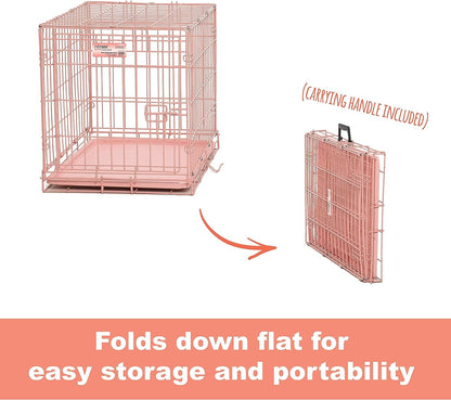 Midwest Homes for Pets Single Door Blue Folding Metal Dog Crate W/ Divider Panel, Floor Protecting 'Roller' Feet & Leak Proof Plastic Tray, 24L X 18W X 19H Inches, Small Dog Breed