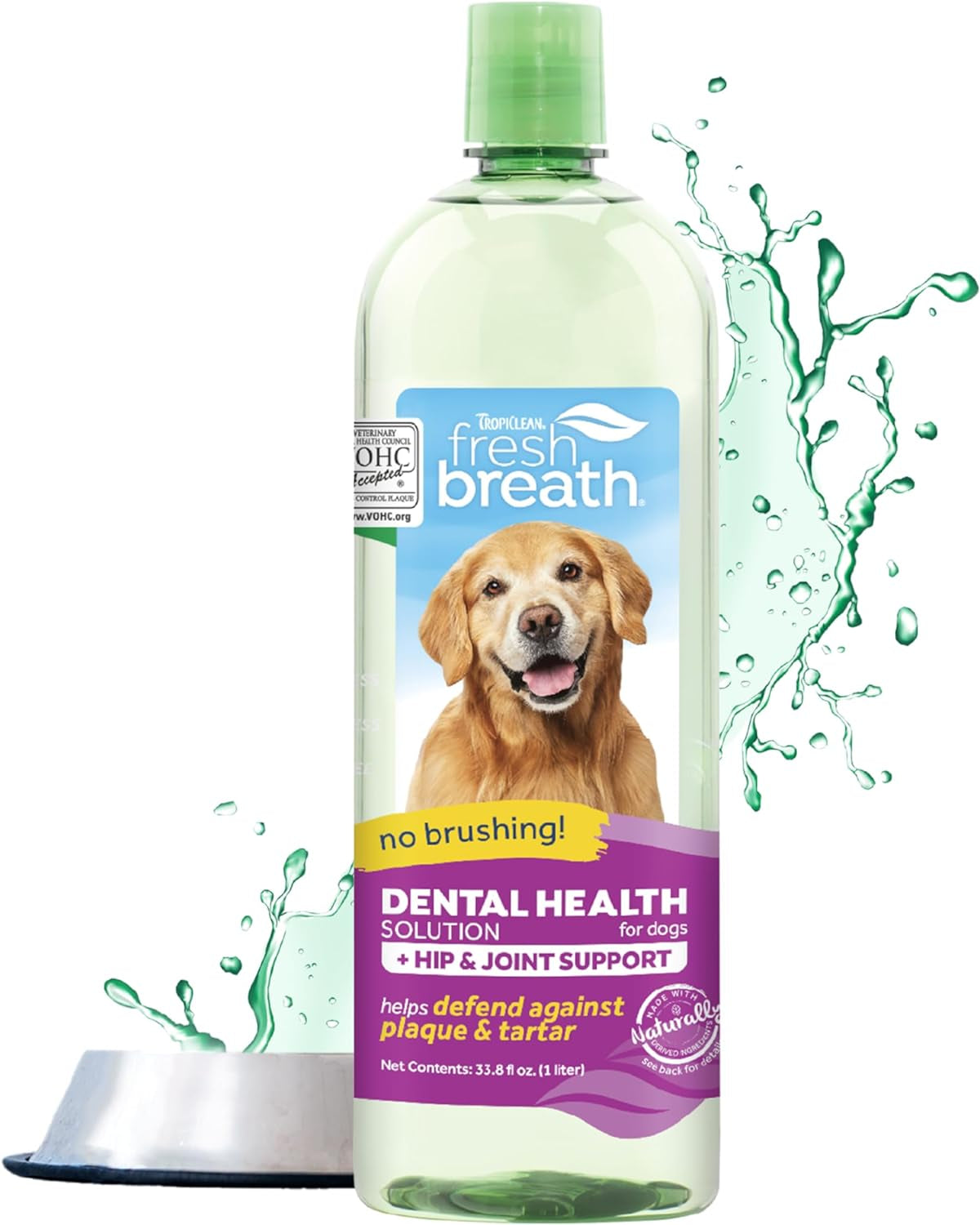 Tropiclean Fresh Breath plus Glucosamine for Hips & Joints | Dog Oral Care Water Additive | Dog Breath Freshener Additive for Dental Health | VOHC Certified | Made in the USA | 33.8 Oz