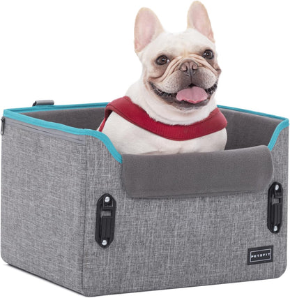 Petsfit Dog Booster Seat, Portable Dog Car Seats for Small Dogs with Clip-On Leash, Patent Safe Buckles, Dog Booster Car Seat Perfect for Small Pets up to 25Lbs (Light Grey)