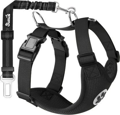 Slowton Dog Seat Belt Harness for Car, Dog Car Harness Adjustable Mesh Breathable & Dog Seatbelt Safety Tether with Elastic Bungee for Small Medium Large Pets(Black, Single Clip, M)