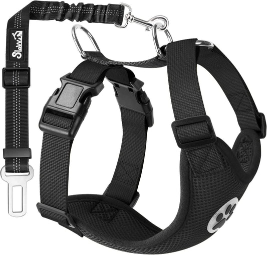 Lukovee Dog Seat Belt for Car, Adjustable Dog Car Harness for Large Medium Small Dogs, Soft Padded & Breathable Mesh Dog Seatbelt with Car Vehicle Connector Strap (Black,Xx-Small)