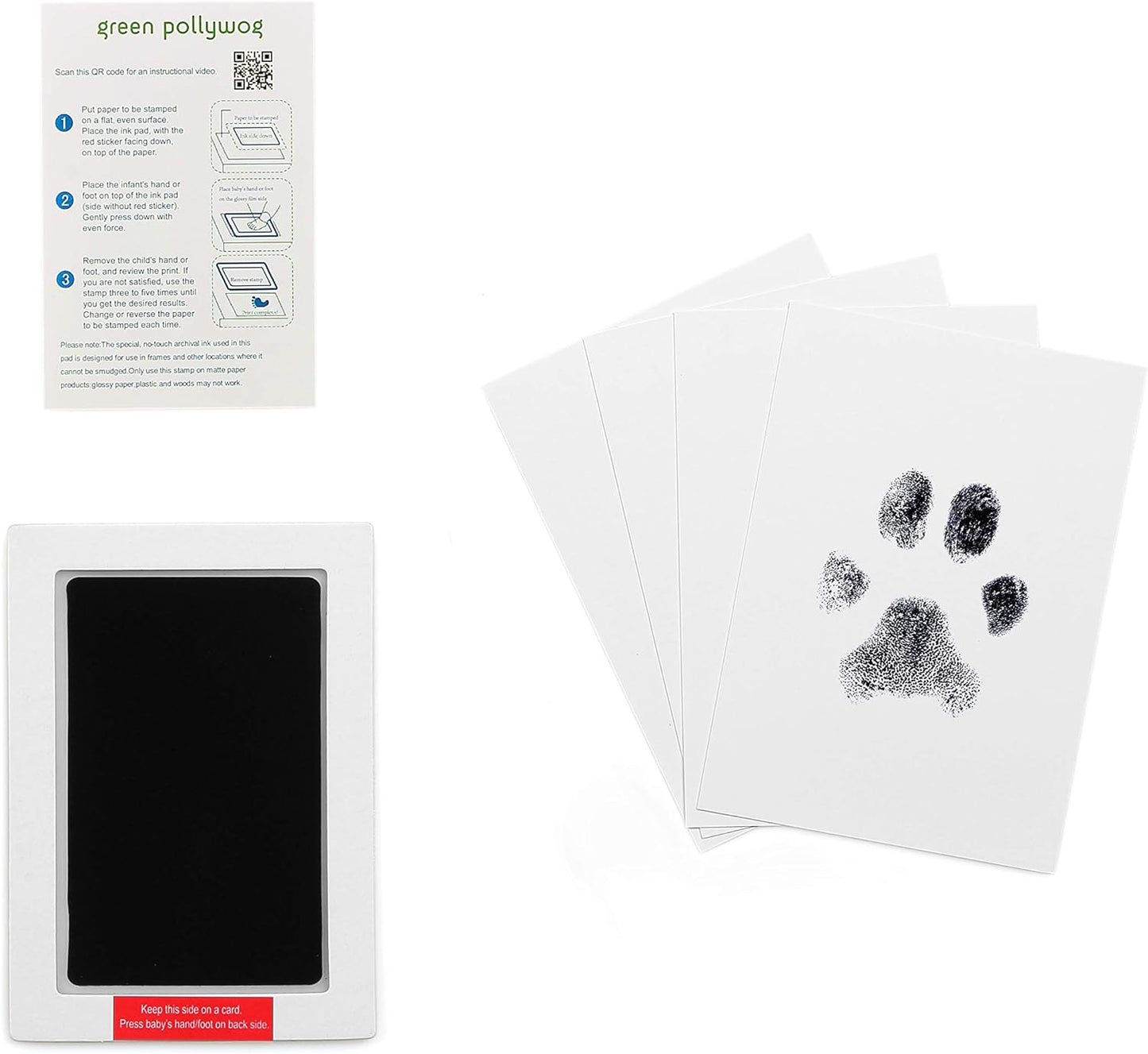 Green Pollywog | Extra-Large Clean Touch Inkless Ink Pad for Pets | Paw/Nose Prints for Dogs & Cats Non-Toxic | Paw Print Stamp Kit | Dog Paw Print Kit | Cat Footprint Keepsake (2-Pack)