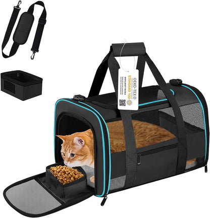 Cat Carrier Pet Carrier Airline Approved for Small Dogs Cats Puppies Collapsible Soft Sided Dog Travel Carrier Bag with Reflective Strip, Black