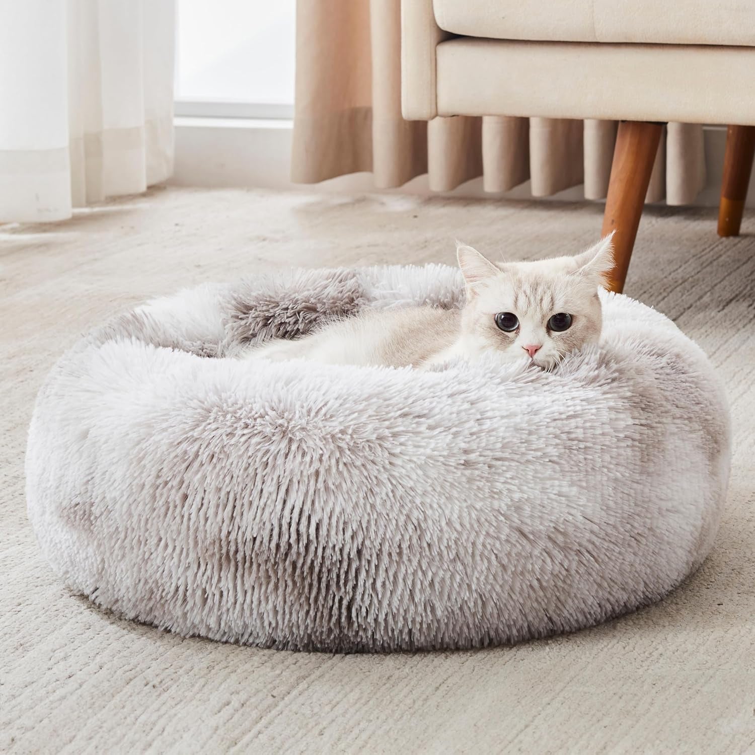 WESTERN HOME WH Calming Dog & Cat Bed, Anti-Anxiety Donut Cuddler Warming Cozy Soft round Bed, Fluffy Faux Fur Plush Cushion Bed for Small Medium Dogs and Cats