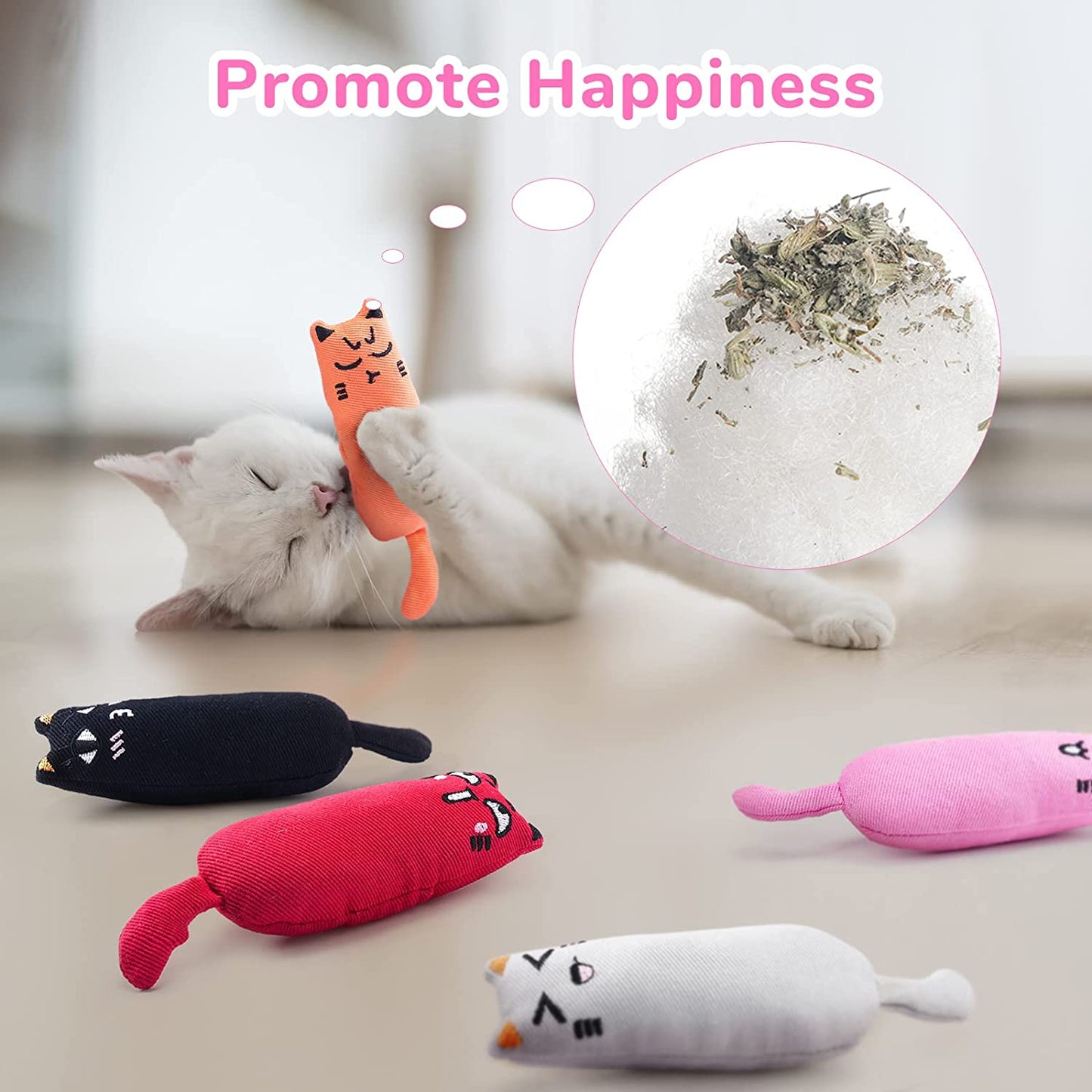 5Pcs Bite Resistant Catnip Toy for Cats,Catnip Filled Cartoon Mice Cat Teething Chew Toy