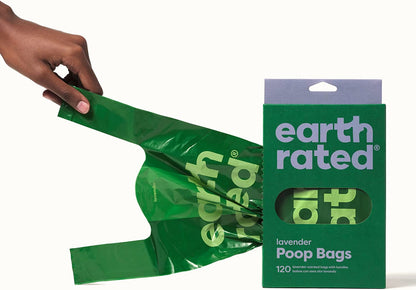 Earth Rated Dog Poop Bags with Handles, Extra Wide, Easy Tie and Guaranteed Leakproof, Lavender Scented, 120 Handle Bags