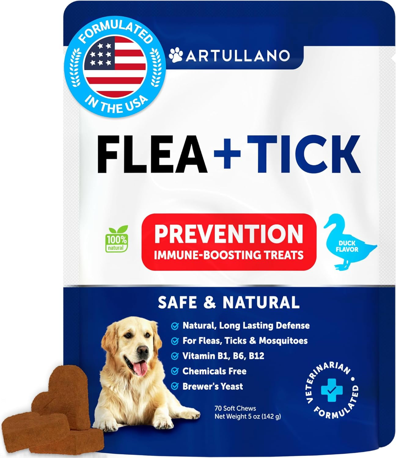 Flea and Tick Prevention for Dogs Chewables - Made in USA - Flea and Tick Chewables for Dogs - Natural Flea and Tick Supplement for Dogs - Oral Flea Pills for Dogs - Pest Defense - All Breeds & Ages