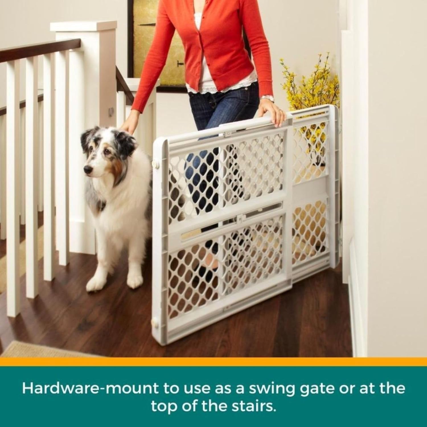 MYPET North States Universal Pet Gate: 26” - 42” Wide Dog Gate. Use as Pressure Mounted Gate or Swinging Door with Included Hardware. Dog Gates for Doorways, 26" Tall, Gray