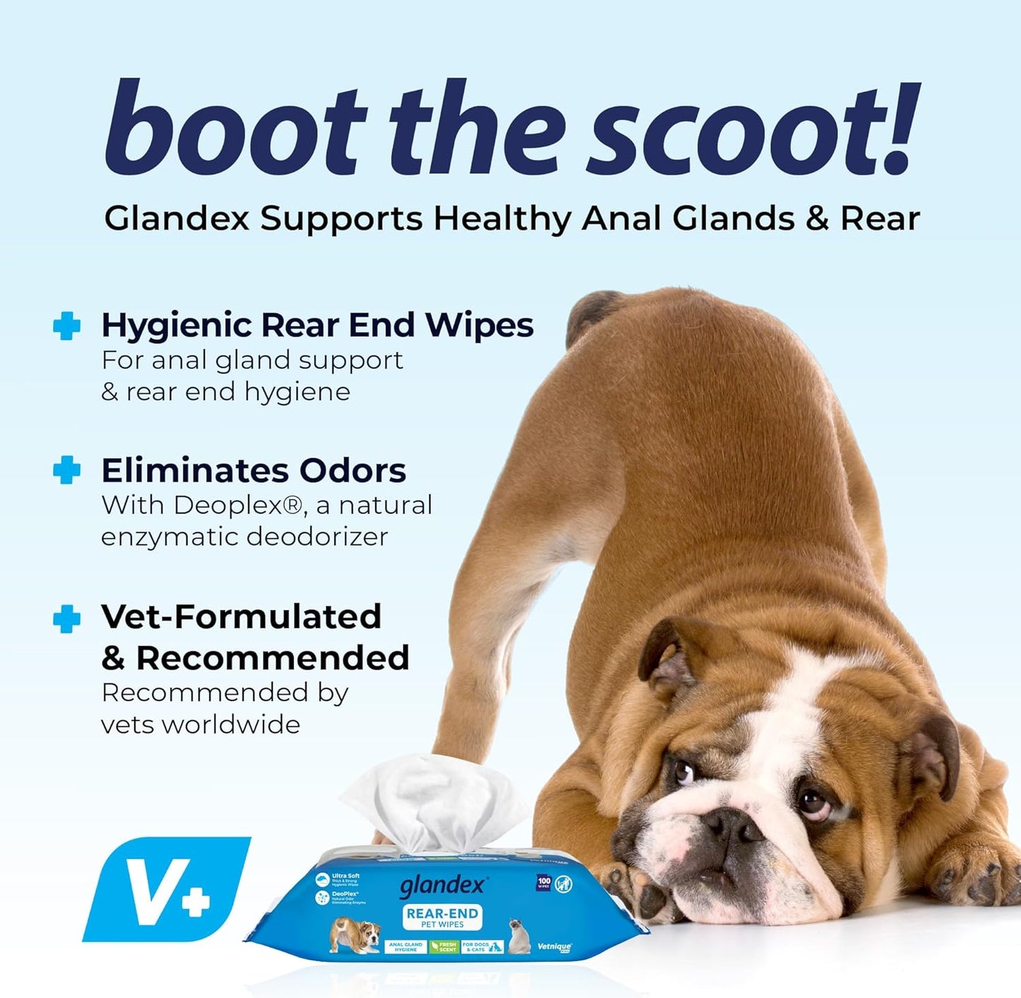 Vetnique Labs Glandex Dog Wipes for Pets Cleansing & Deodorizing Anal Gland Hygienic Wipe​S for Dogs & Cats with Vitamin E, Skin Conditioners and Aloe (100Ct Pouch)