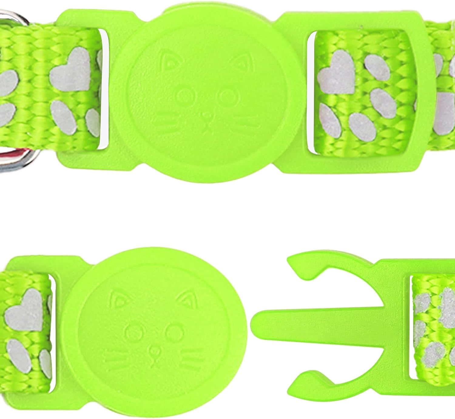 Taglory Reflective Cat Collar Breakaway with Bells, 2 Pack Girl Boy Pet Cat Collar Adjustable 7.5-12.5 Inch, Green