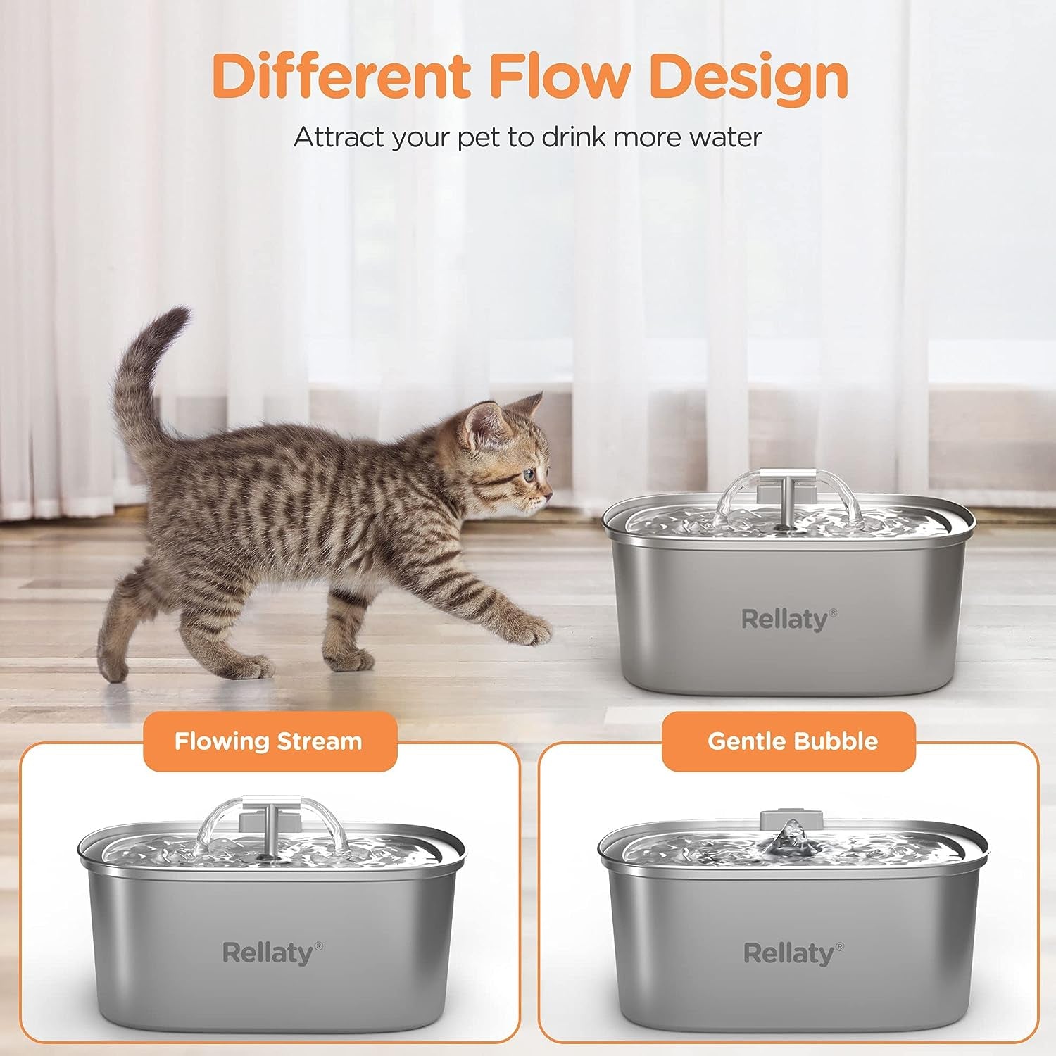 Cat Water Fountain Stainless Steel: 3.2L/108Oz Pet Foundatin Water Bowl for Cats inside Automatic Dog Drinking Dispenser Dish Animal Feeding & Watering Supplies Waterfall with 1 Replacement Filter