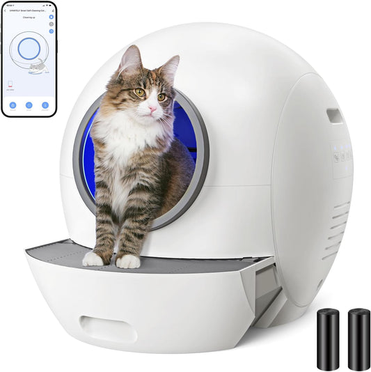 Self-Cleaning Litter Box, SMARTELF Automatic Cat Litter Box Extra Large Litter Box for Multiple Cats, Smart cat Litter Box, Anti Pinch Kitty Litter Box