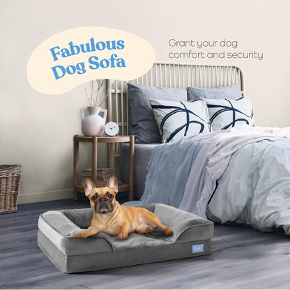 Orthopedic Sofa Dog Bed - Ultra Comfortable Dog Beds for Large Dogs - Breathable & Waterproof Pet Bed- Egg Foam Sofa Bed with Extra Head and Neck Support - Removable Washable Cover & Nonslip Bottom.