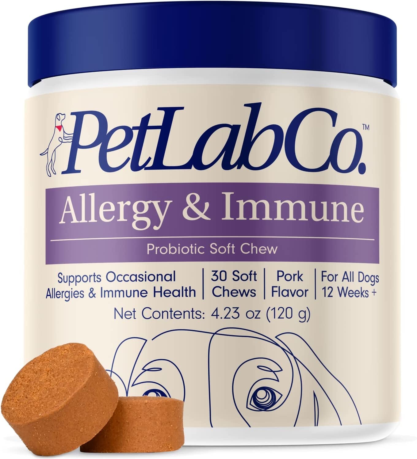 Petlab Co. Allergy & Immune Probiotics for Dogs, Support Seasonal Allergies, Gut & Digestive Health - Pork Flavor - 30 Soft Chews