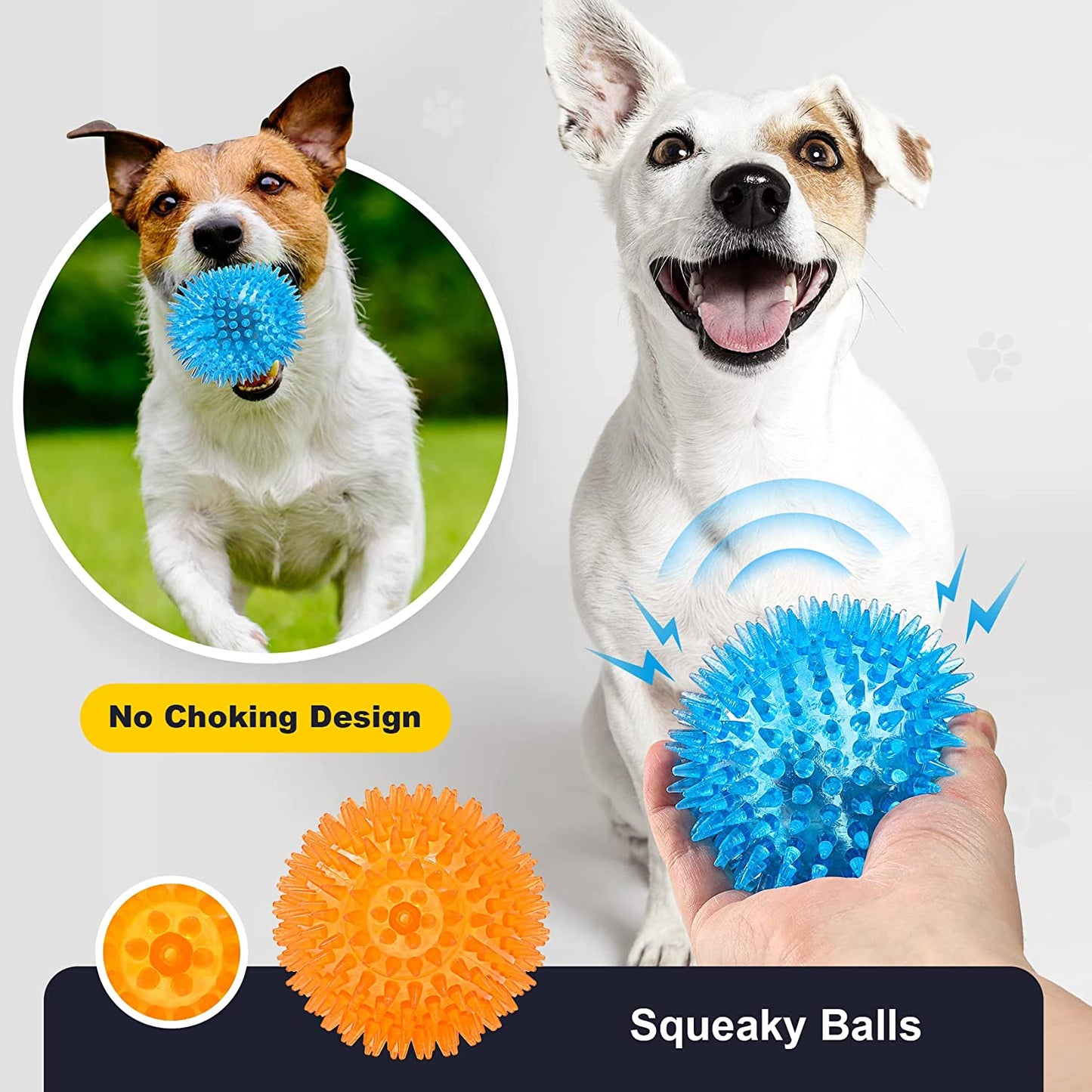 VITEVER 3.5” Squeaky Dog Toy Balls (6 Colors) Puppy Chew Toys for Teething, BPA Free Non-Toxic, Spikey Medium, Large & Small Dogs, Durable Aggressive Chewers