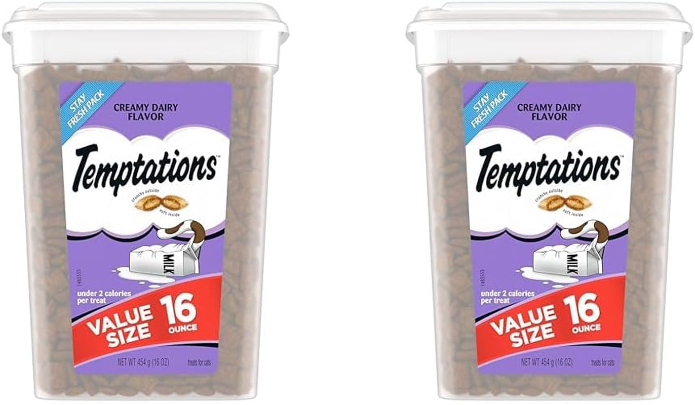 Temptations Classic Crunchy and Soft Cat Treats Creamy Dairy Flavor, 16 Oz. Tub (Pack of 2)