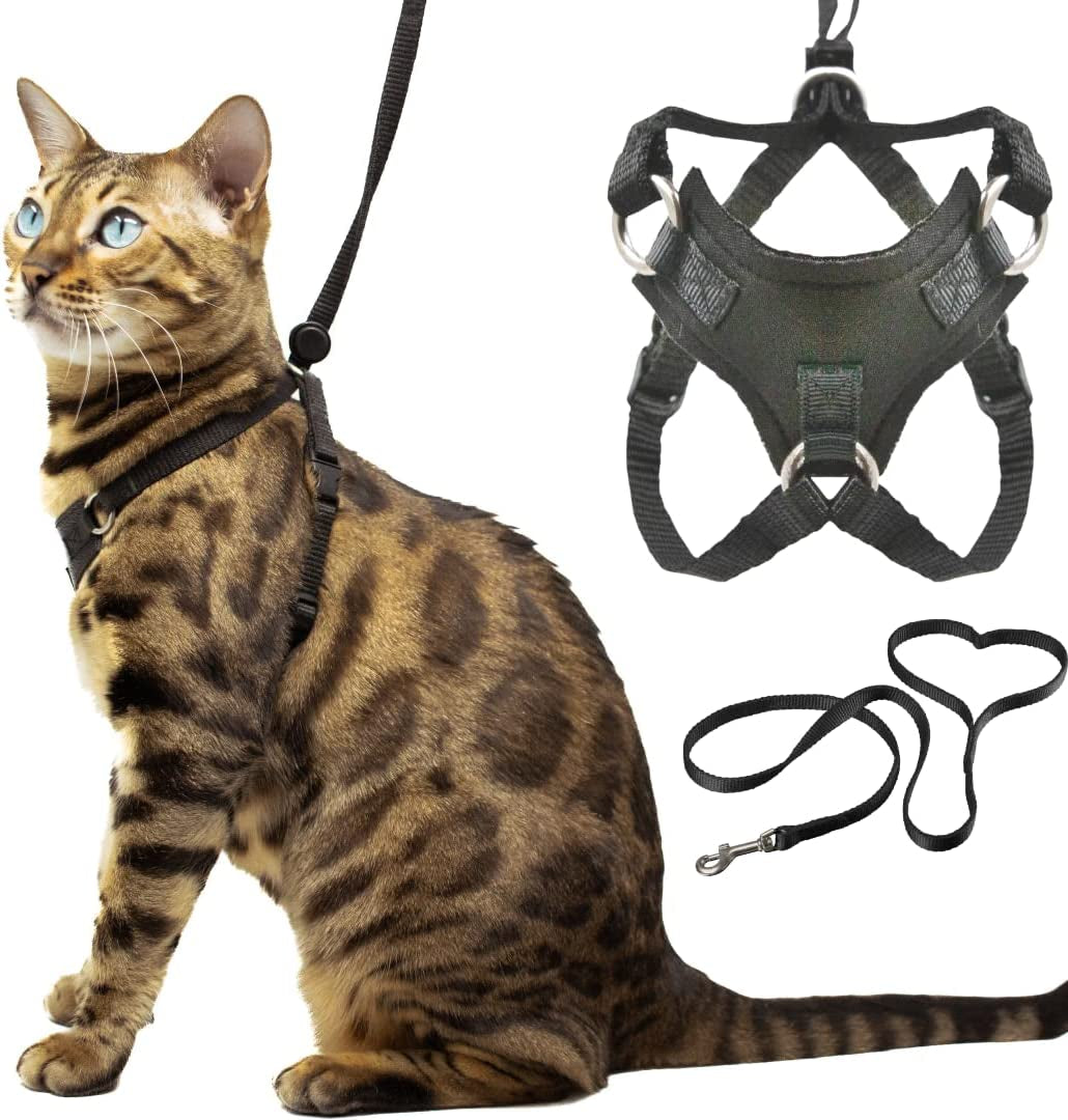 Houdini™ Vegan Leather Escape Resistant Cat Harness and Leash Set - by Outdoorbengal for Walking Cats (M)