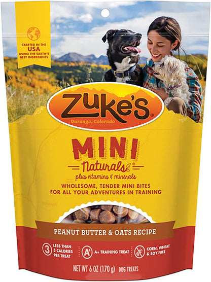 Zuke's Mini Naturals Adult Dog Training Treats, Peanut Butter & Oats Recipe with Vitamins & Minerals, A+ Training Treats for Adult Dogs, 6 OZ Bag (Pack of 3)