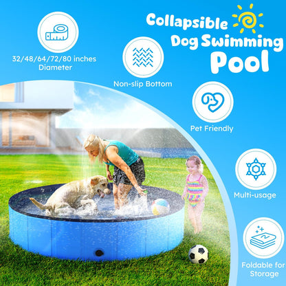 Niubya Foldable Dog Pool, Collapsible Hard Plastic Dog Swimming Pool, Portable Bath Tub for Pets Dogs and Cats, Pet Wading Pool for Indoor and Outdoor, 80 X 12 Inches