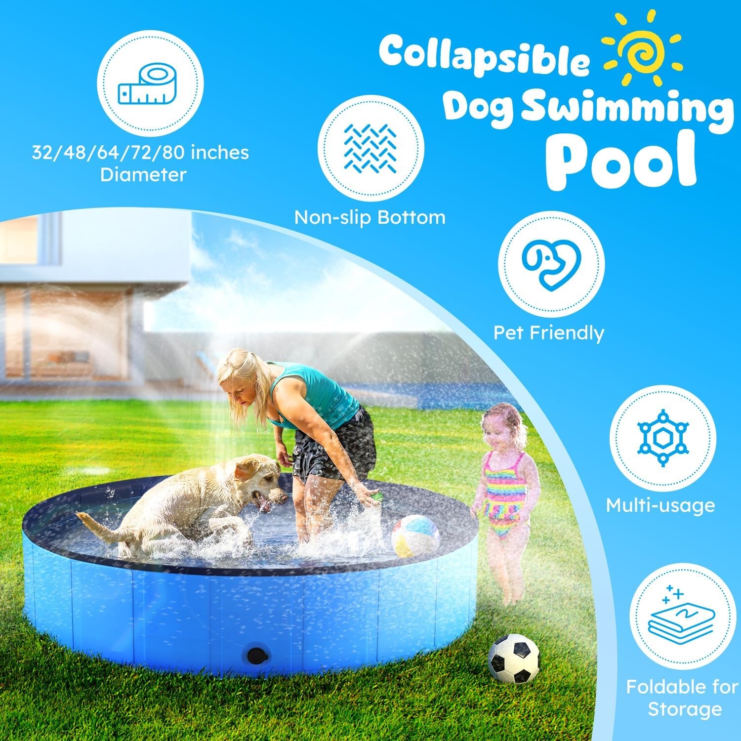 Niubya Foldable Pool, Collapsible Hard Plastic Swimming Pool, Portable Bath Tub for Pets Dogs and Cats, Pet Wading Pool for Indoor and Outdoor, 72 X 12 Inches