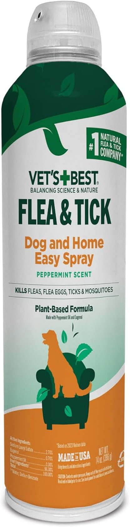 Vet'S Best Flea and Tick Home Spray - Dog Flea and Tick Treatment for Home - Plant-Based Formula - Certified Natural Oils - 14 Oz