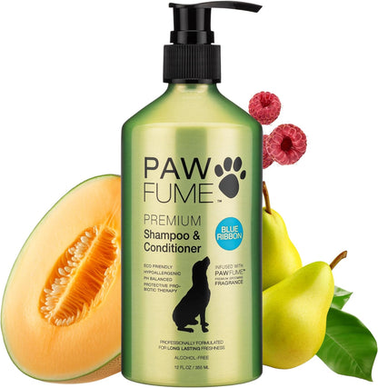 Pawfume Dog Shampoo and Conditioner – Hypoallergenic Dog Shampoo for Smelly Dogs – Best Dog Shampoos & Conditioners – Probiotic Shampoo for Dogs – Best Dog Shampoo for Puppies (Blue Ribbon, 2-Pack)