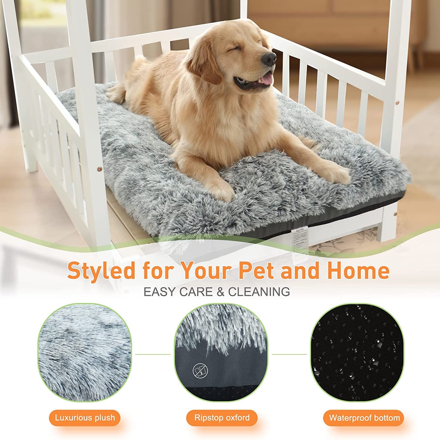 Dog Beds for Large Dogs Fixable Deluxe Cozy Dog Kennel Beds for Crates Washable Dog Bed, 36 X 23 X 3 Inches, White