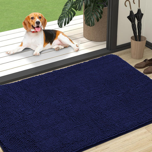 OLANLY Dog Door Mat for Muddy Paws, Absorbs Moisture and Dirt, Non-Slip Washable Mat, Quick Dry Microfiber, Mud Mat for Dogs, Entry Indoor Door Mat for inside Floor(47X32 Inches, Navy Blue)