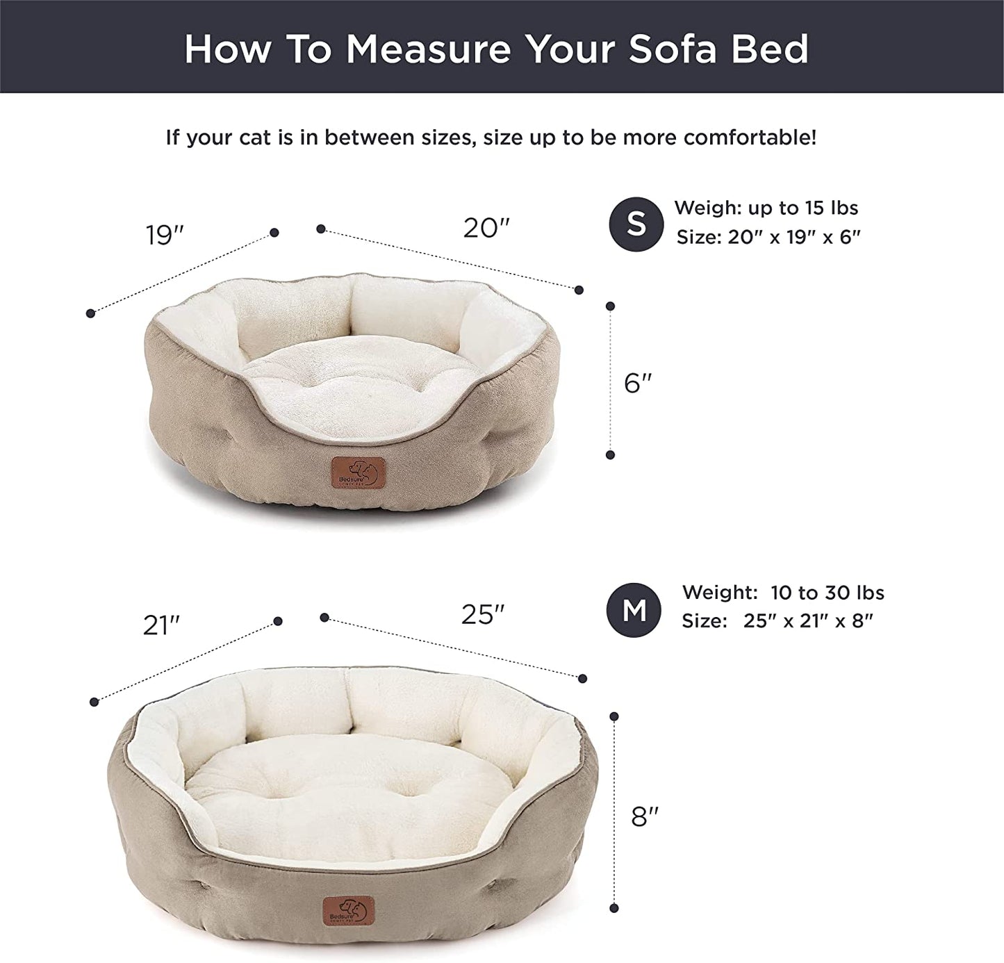 Bedsure Dog Beds for Small Dogs - round Cat Beds for Indoor Cats, Washable Pet Bed for Puppy and Kitten with Slip-Resistant Bottom, 20 Inches, Taupe