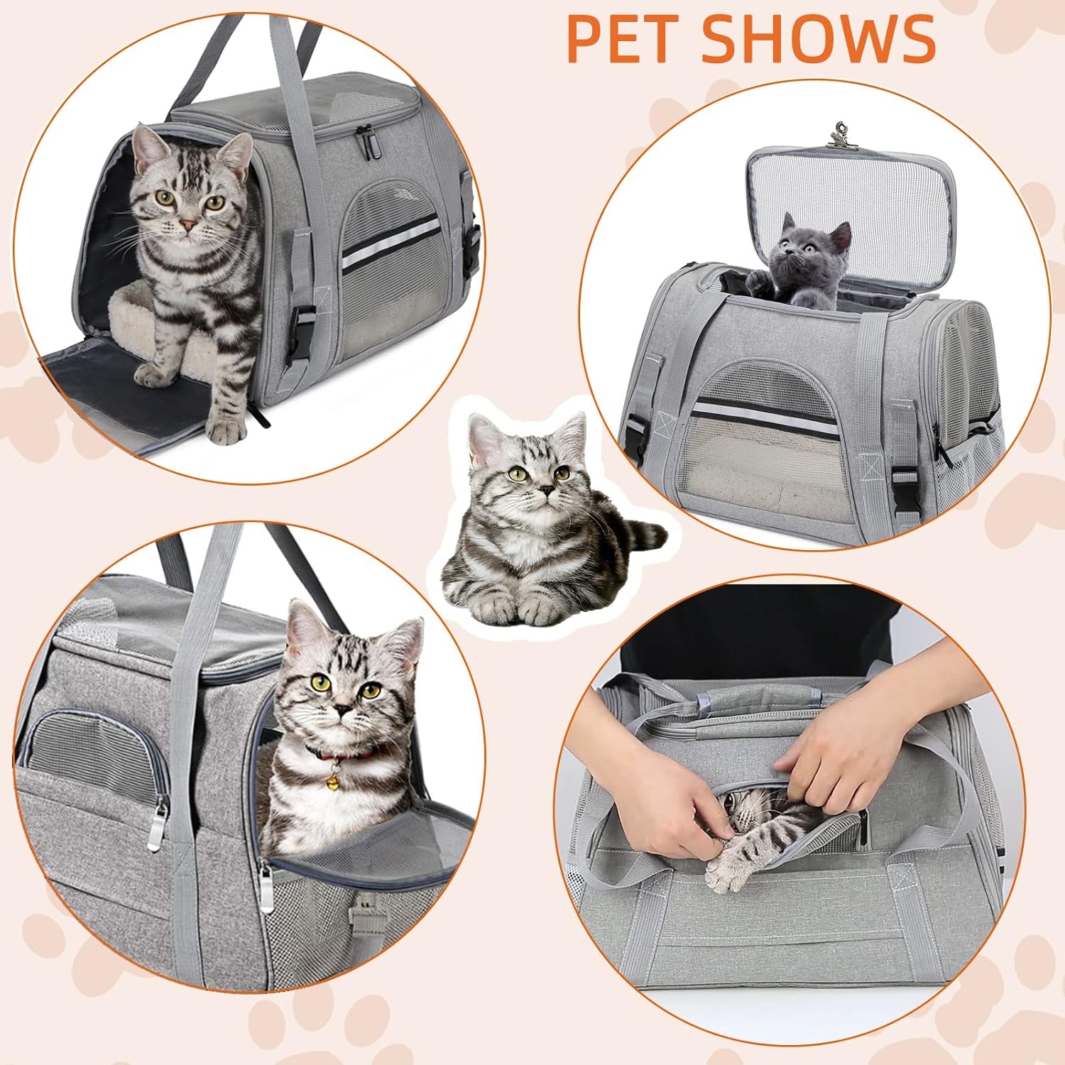 Pet Carrier Bag Airline Approved for Cats and Dogs up to 20Lbs, with Soft Travel Bag, Harness, Nail Clipper, Brush, Foldable Bowl