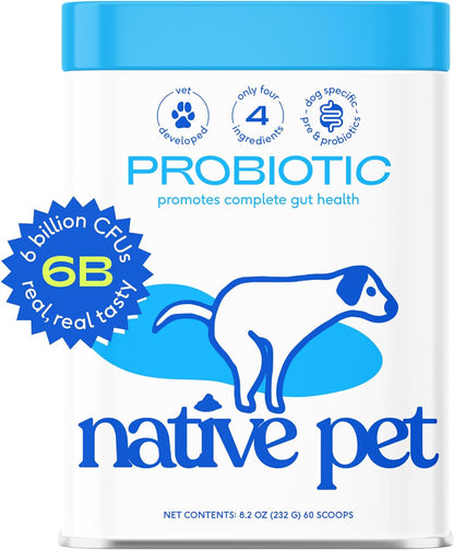 Native Pet Probiotic for Dogs - Vet Created Powder Digestive Issues Dog + Prebiotic Bone Broth 232 Gram 6 Billion CFU- Probiotics Love! (16.4 Oz)