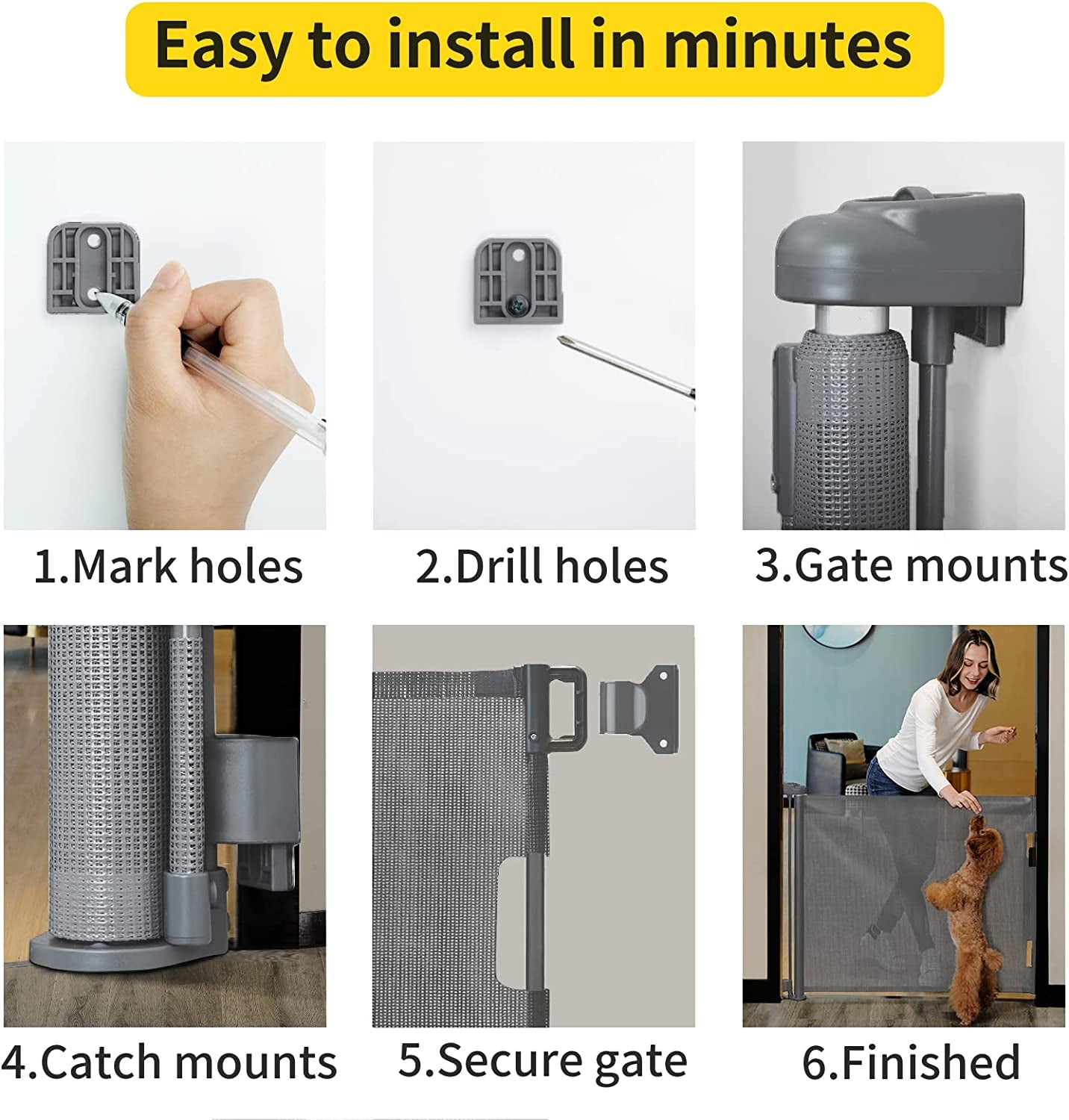 Dearlomum Retractable Baby Gate,Mesh Baby Gate or Mesh Dog Gate,33" Tall,Extends up to 55" Wide,Child Safety Gate for Doorways, Stairs, Hallways, Indoor/Outdoor（Grey,33"X55"