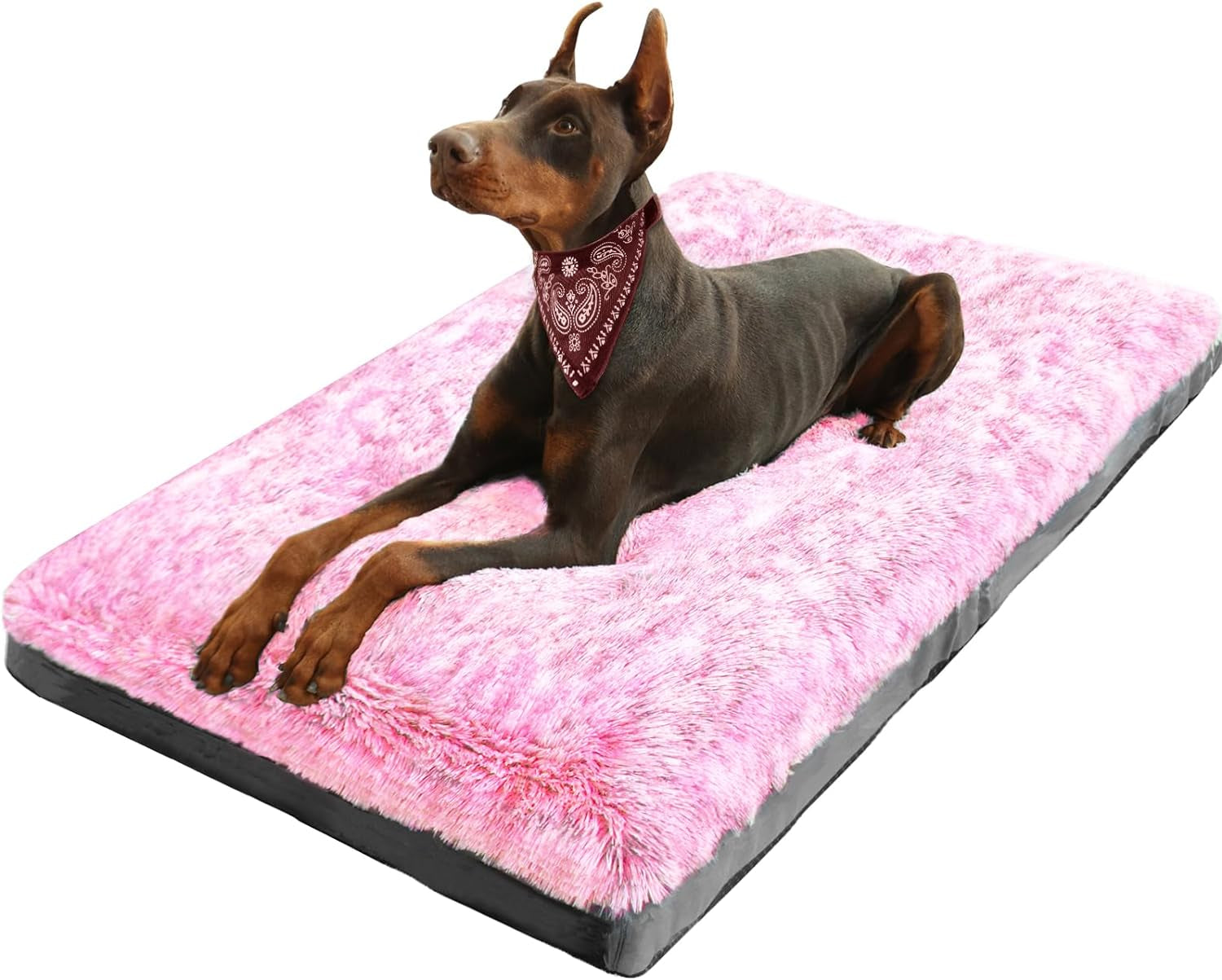 XXL Dog Bed Deluxe Cozy Plush Fixable Dog Kennel Beds for Crates Washable Dog Bed, 48 X 30 X 3 Inches, Pink