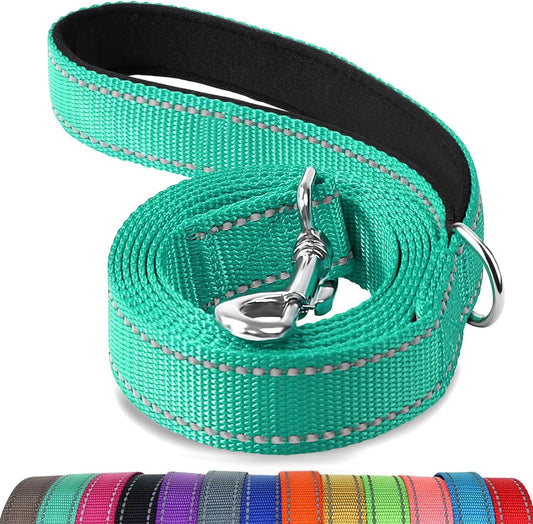 Joytale Double-Sided Reflective Dog Leash, 6 FT/5 FT/4 FT, Padded Handle Nylon Dogs Leashes for Medium & Large Dogs Walking, Teal, 6FT