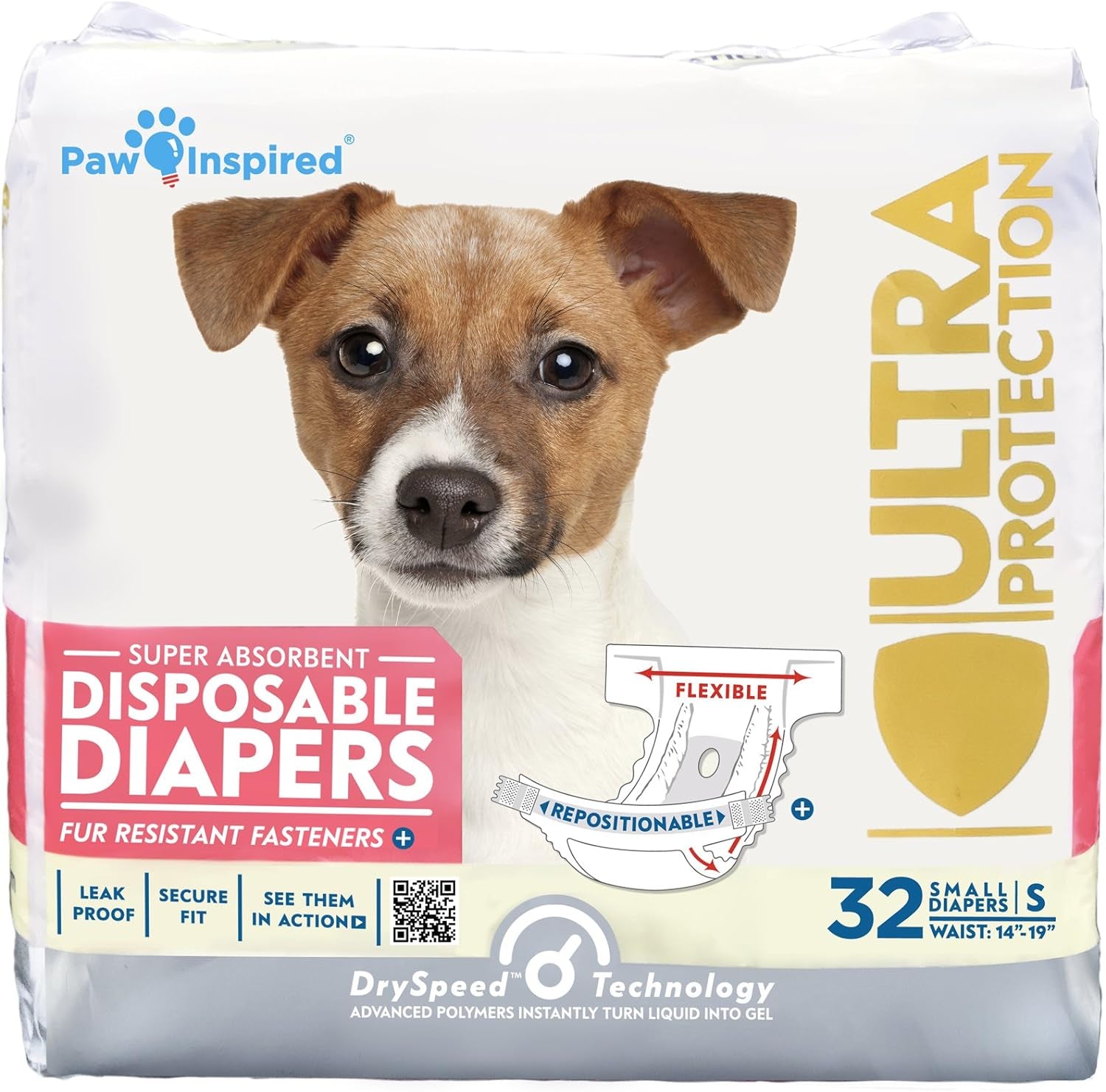 Paw Inspired 32Ct Disposable Dog Diapers | Female Dog Diapers Ultra Protection | Diapers for Dogs in Heat, Excitable Urination, or Incontinence (Medium)