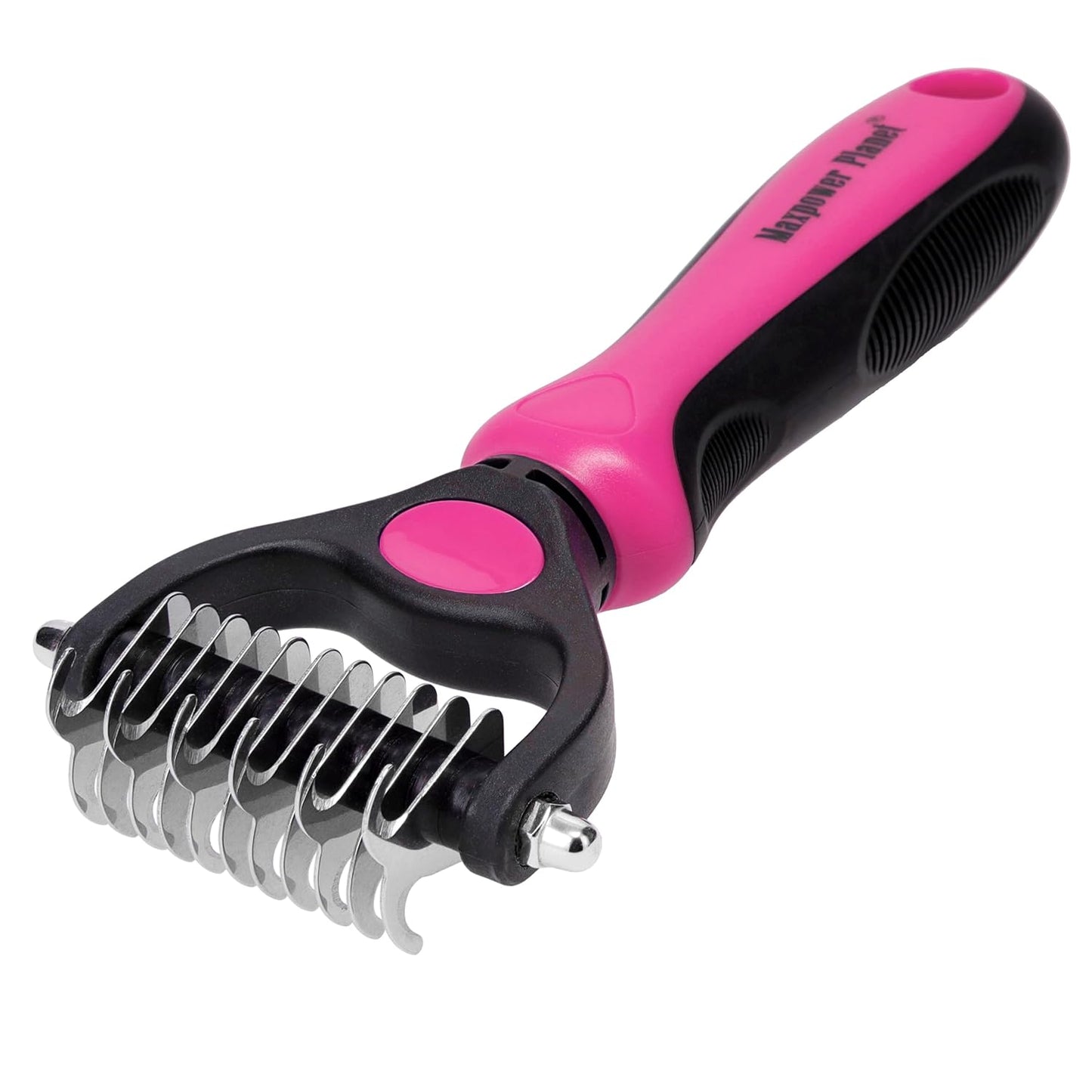 Maxpower Planet Pet Grooming Brush - Double Sided Shedding, Dematting Undercoat Rake for Dogs, Cats. Extra Wide Dog Grooming Brush, Dog Brush for Shedding, Cat Brush, Reduce Shedding by 95% (Pink, S)