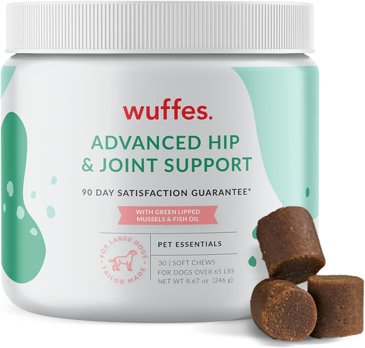 Wuffes Chewable Dog Hip and Joint Supplement for Large Breeds - Glucosamine & Chondroitin Chews - Dog Joint Supplements & Vitamins - Extended Joint Care - 30 Count