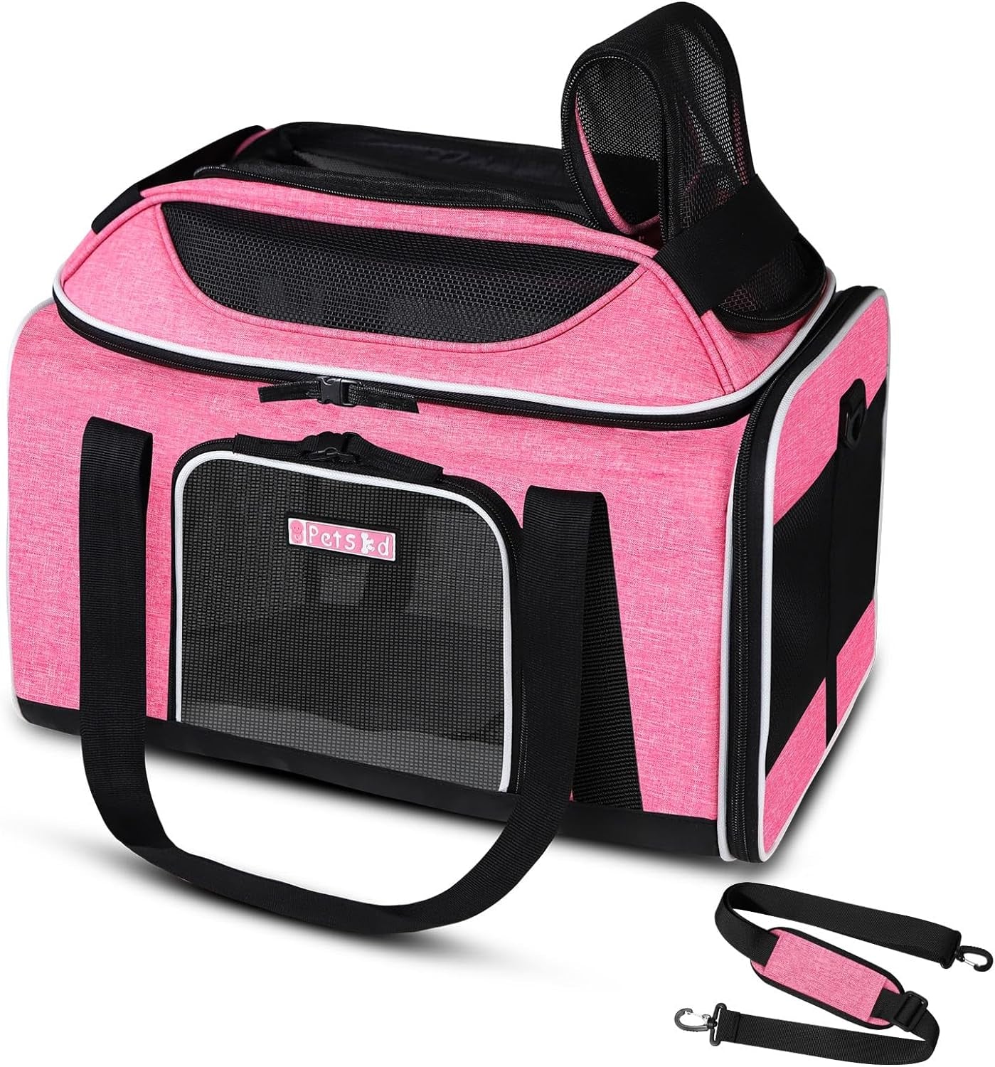 Top-Expandable Pet Carrier 17X13X9.5 Inches Southwest Allegiant Airline Approved, Soft-Sided Carrier for Small Cats and Dogs with Locking Safety Zippers and Anti-Scratch Mesh(Pink)