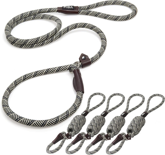 Fida Durable Slip Lead Dog Leash Bulk Pack of 5, Heavy Duty 1/2" X 6 FT Comfortable Strong Rope Slip Leash for Large, Medium & Small Dogs No Pulling Pet Training Leash with Highly Reflective (Grey)