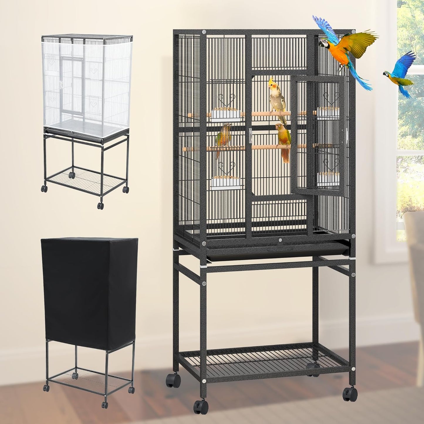 YINTATECH 52 Inches Birdcage Cover and Bird Cage Seed Catcher, Bird Cages for Parakeets, Parrot, Cockatiel, Pigeon, Metal Big Bird Cage