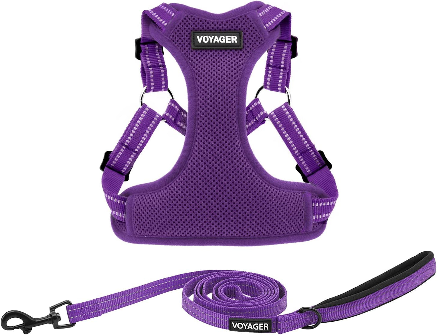 Best Pet Supplies Voyager Adjustable Dog Harness Leash Set with Reflective Stripes for Walking Heavy-Duty Full Body No Pull Vest with Leash D-Ring, Breathable All-Weather - Harness (Purple), S