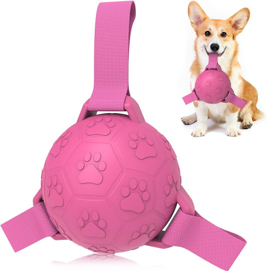 Dog Balls, Outdoor Dog Toys for Small and Medium Dogs, Rubber Balls for Dogs with Straps Dog Water Toys, Dog Tug of War Toy for outside Indoor Birthday Gifts (Pink)