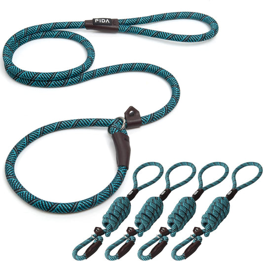 Fida Durable Slip Lead Dog Leash Bulk Pack of 5, Heavy Duty 1/2" X 6 FT Comfortable Strong Rope Slip Leash for Large, Medium & Small Dogs No Pulling Pet Training Leash with Highly Reflective (Blue)