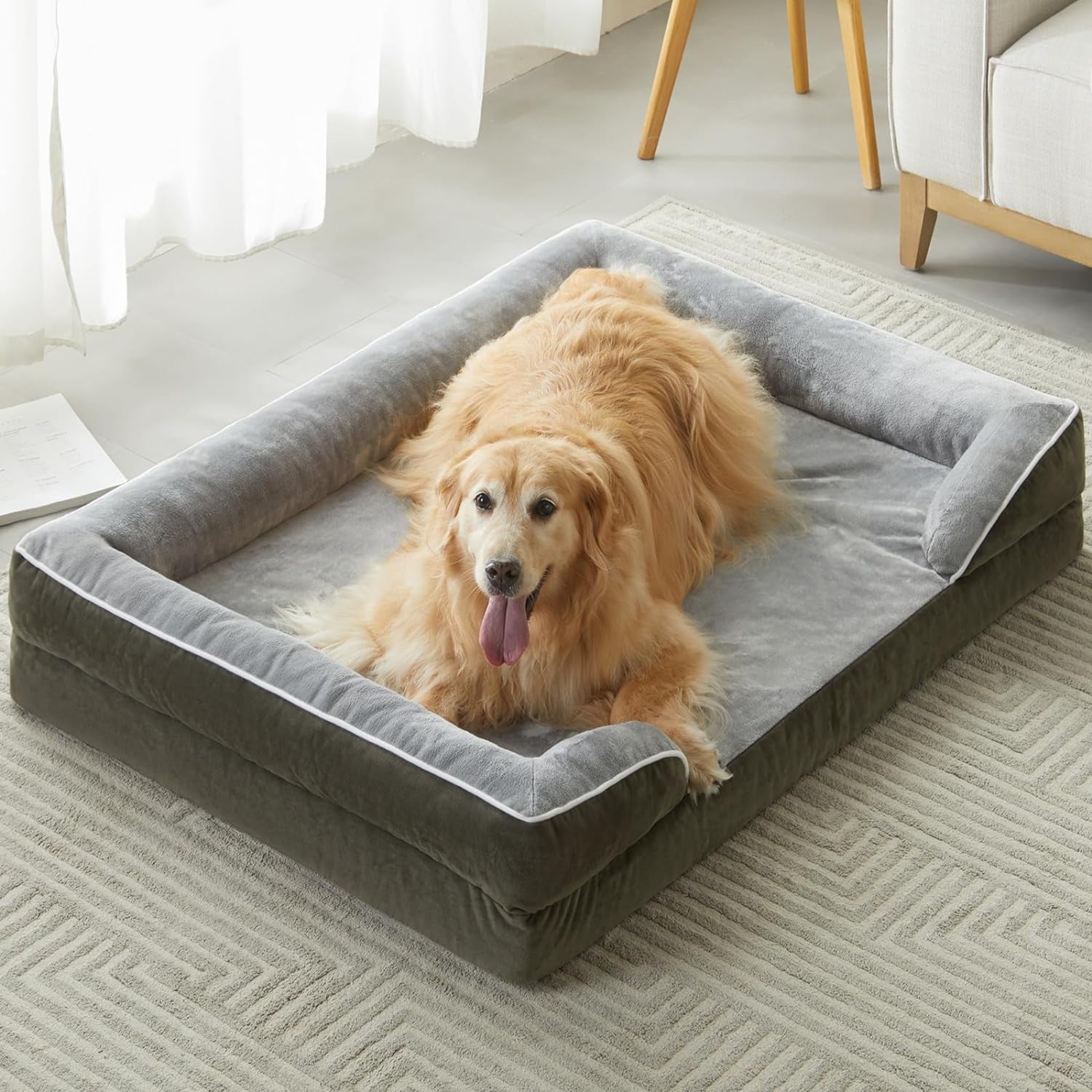 WNPETHOME Waterproof Dog Beds for Large Dogs, Orthopedic XL Dog Bed with Sides, Big Dog Couch Bed with Washable Removable Cover, Pet Bed Sofa with Non-Slip Bottom for Sleeping