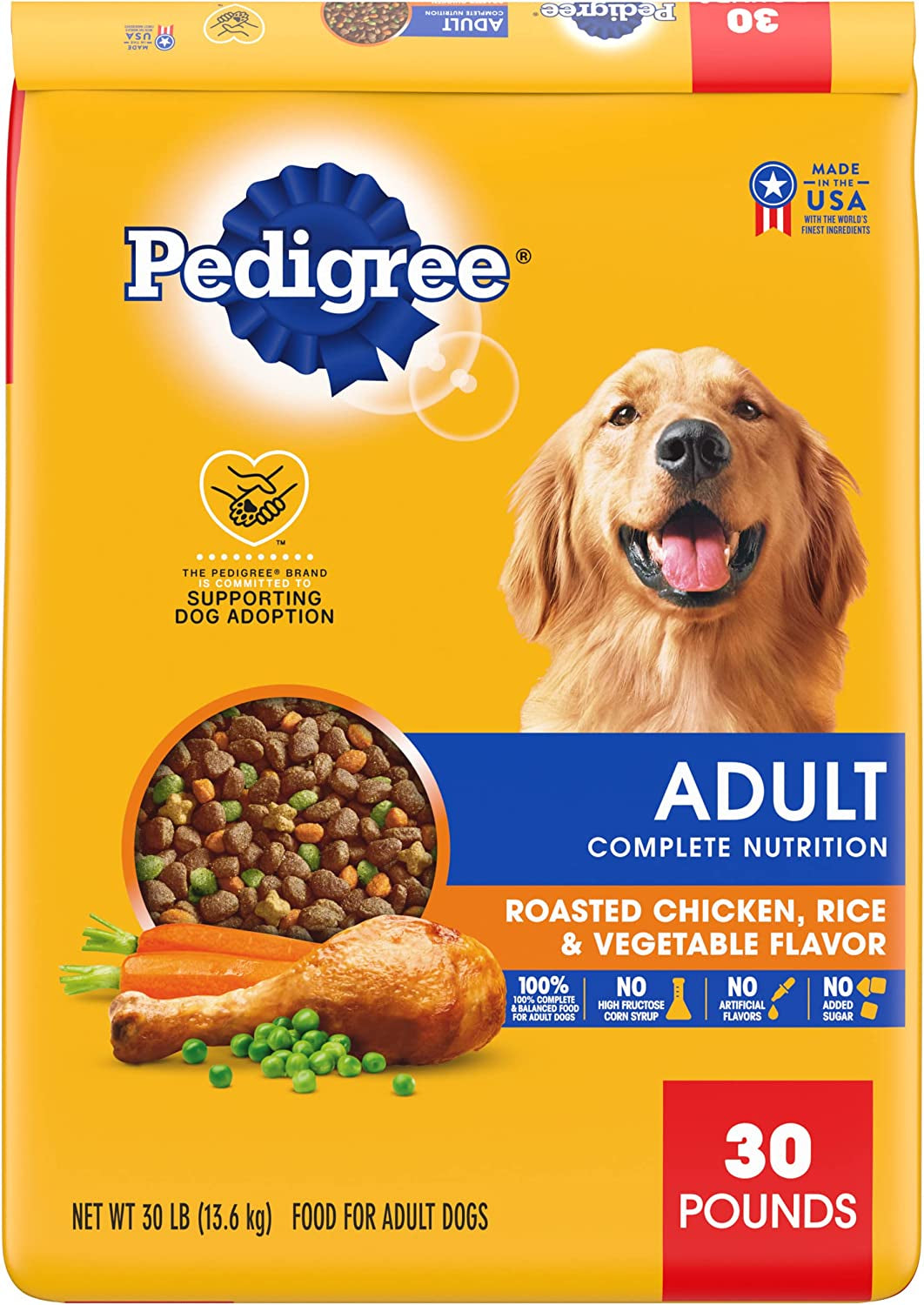 Pedigree Complete Nutrition Adult Dry Dog Food Roasted Chicken, Rice & Vegetable Flavor Dog Kibble, 30 Lb. Bag