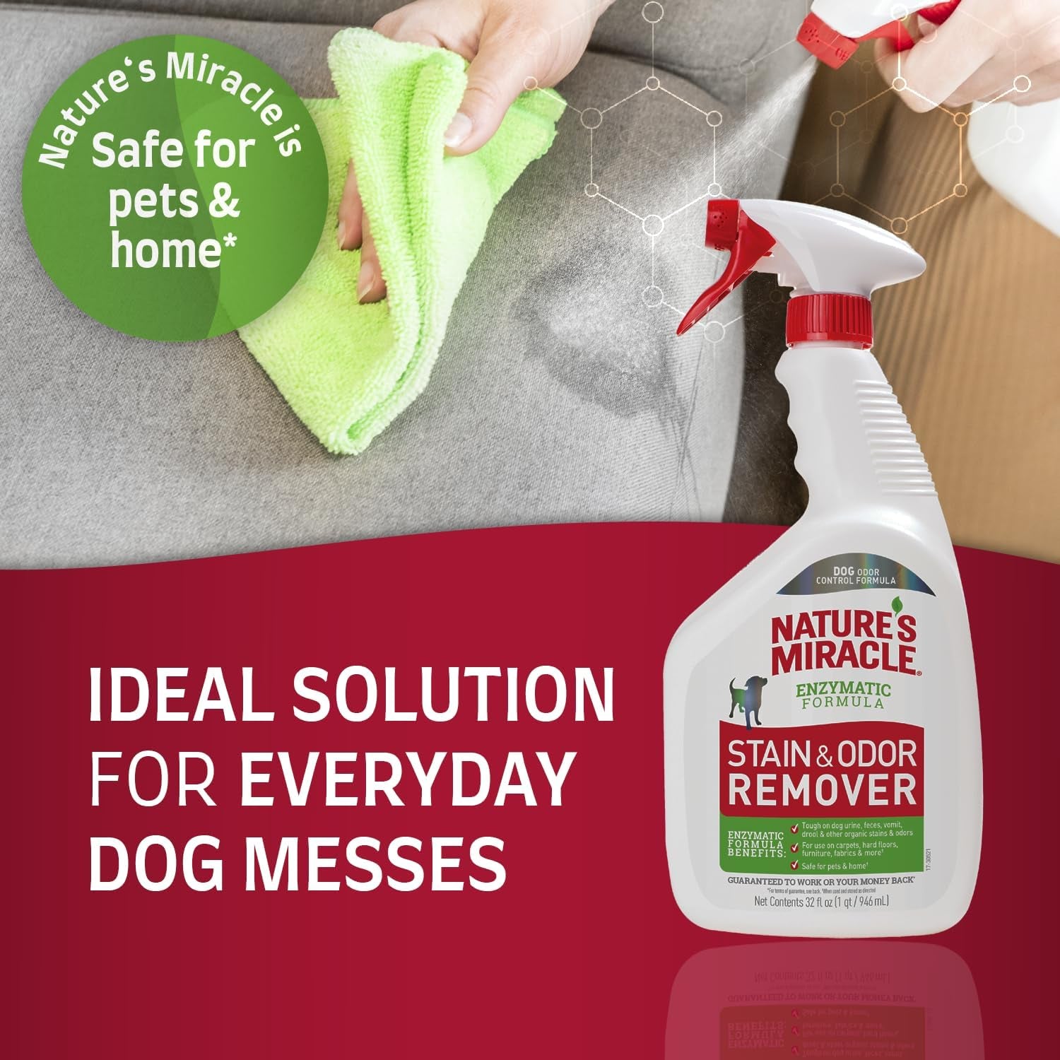 Nature'S Miracle Dog Stain and Odor Remover, Everyday Mess Enzymatic Formula, 32 Fl Oz