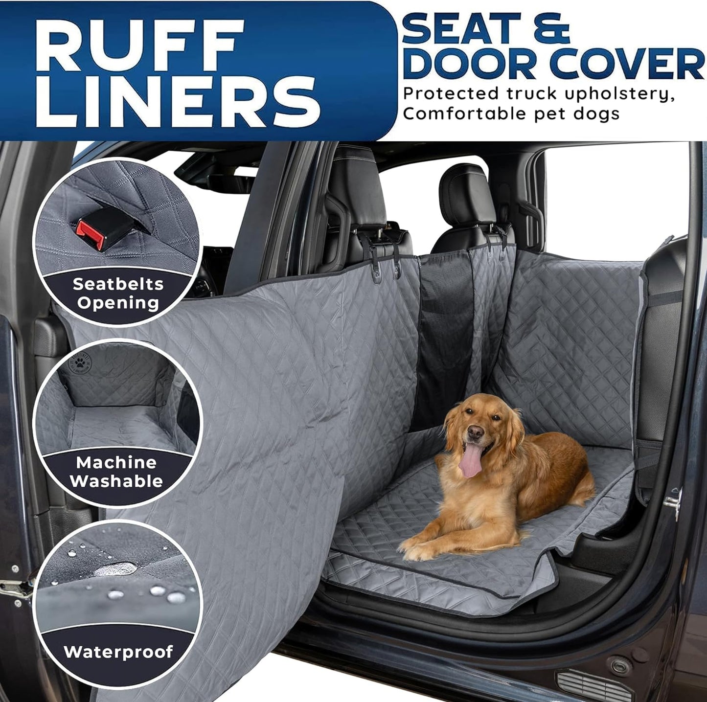 Truck Back Seat Cover for Dogs - Dog Hammock for Truck with Door Protection, Dog Seat Cover for Back Seat of Full Size Crew Cab Trucks with Fold up Seats